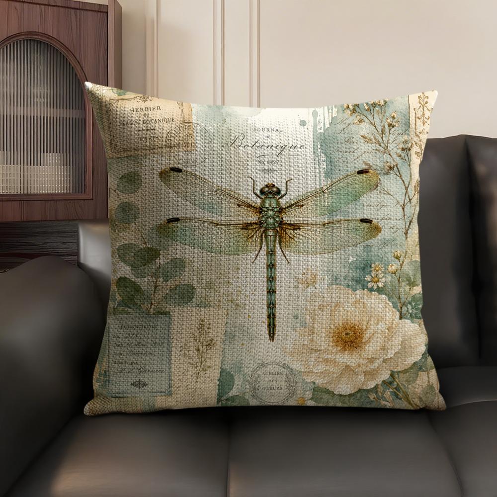 Dragonfly Art Cushion Cover Linen Organic Fabric DoubleSided Printing Sofa Breathable Home Decor Gift Pillow Case