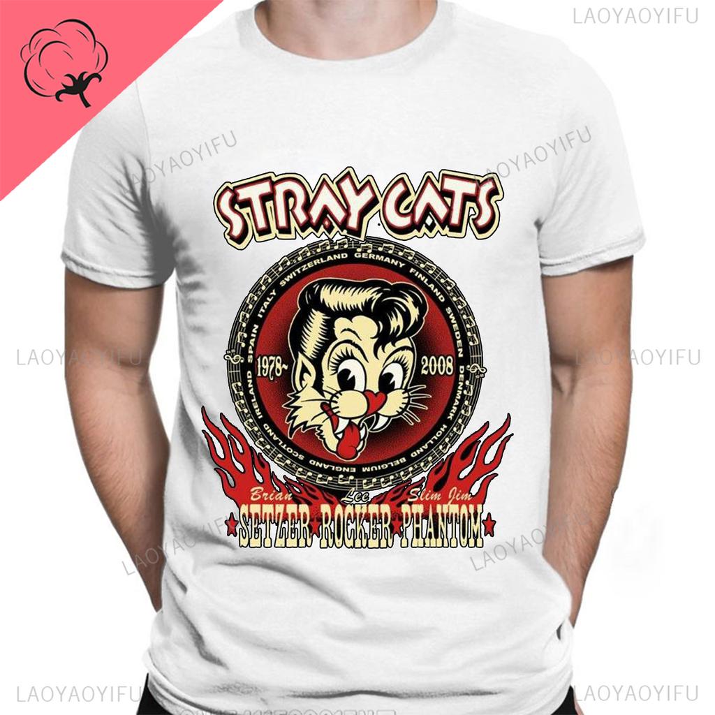 Stray Cats Рок Классические Футболки Американская Рокабилли Группа Фанат Хипстер Уличная Мода Дышащая Мальчик Девочка Мужчины Женщины Хлопковая Футболка