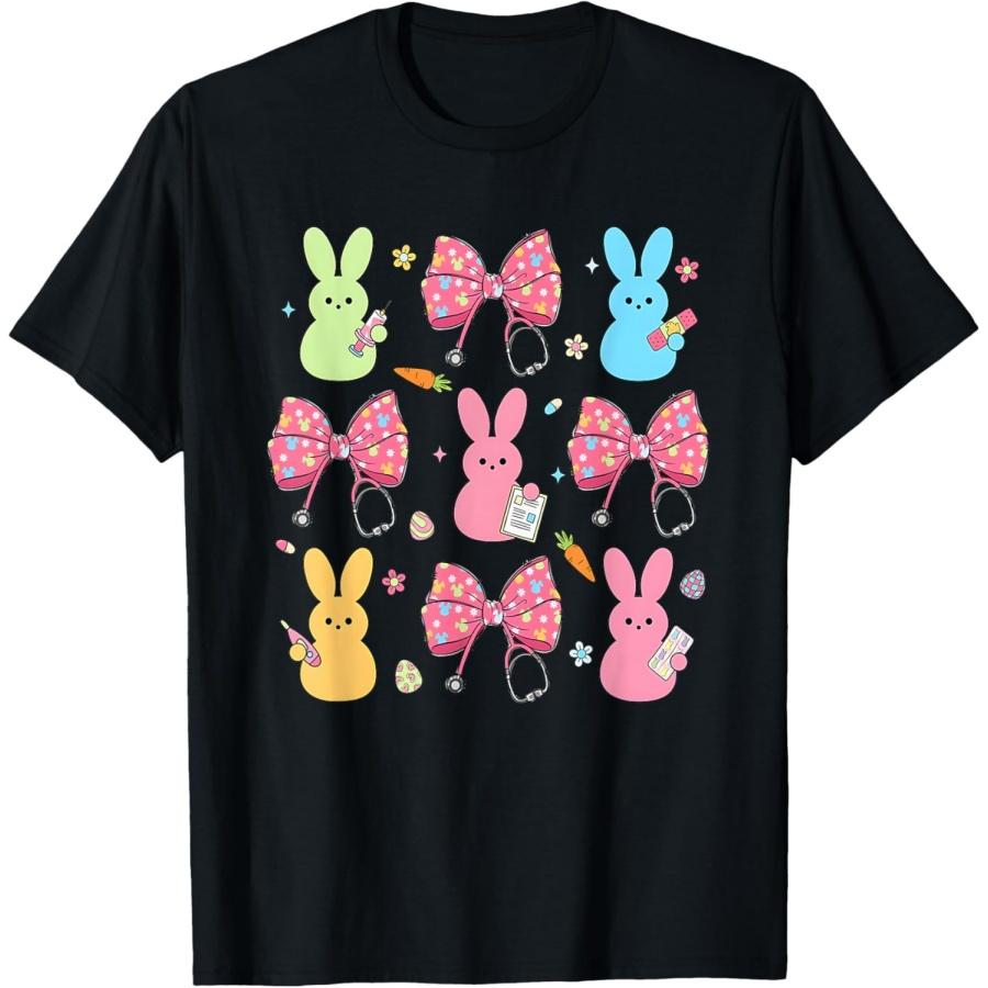 Coquette Bow Bunny Nurse Easter Day Nurse Easter Happy T-Shirt