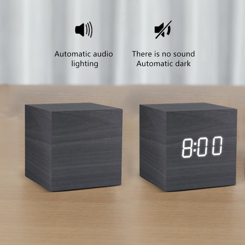 Wooden LED Alarm Digital Alarm Clock Wood Retro Glow Clock Desktop Table Decor Voice Control Snooze Function Desk Tools