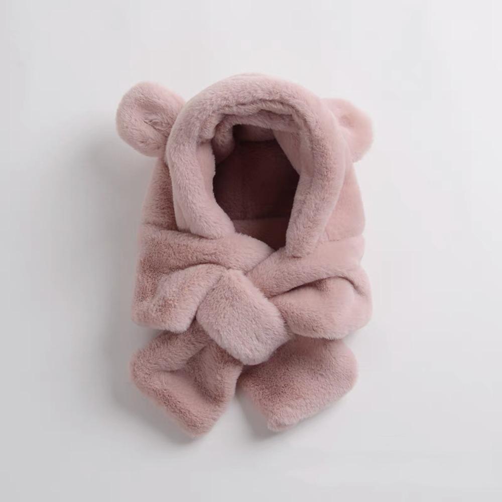 Soft Warm Baby Bear Plush Hat Winter Ear Protection Hats Cute One-Piece Hat Scarf  Boy Girls