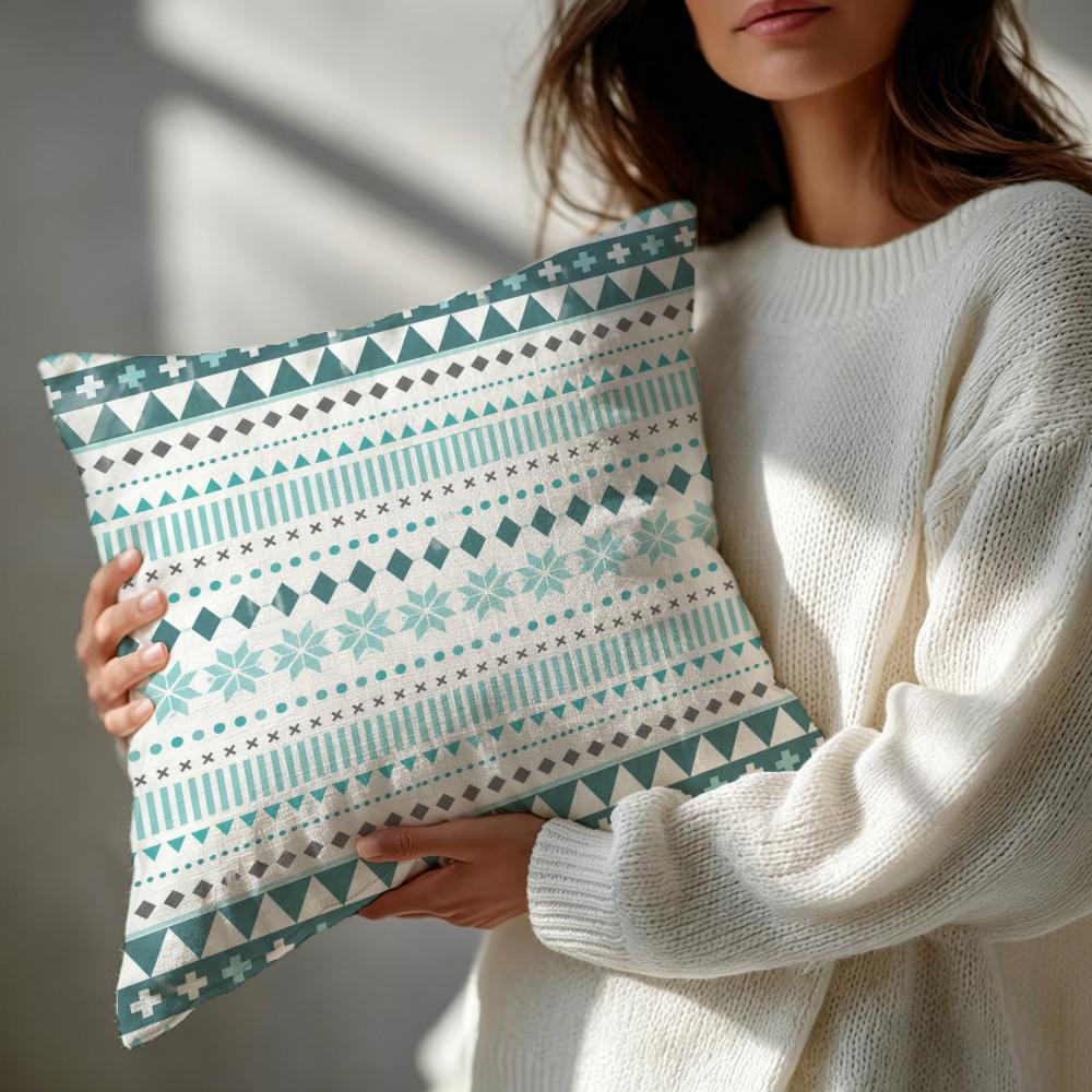 Pattern Teal Geometric Floral Cushion Cover Patterned Cushion Cover Romantic Cozy Home Sofa Decoration