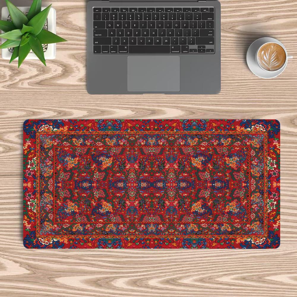Red Persian Style Mouse Pad XXL Large Desk Mat Non-slip Rubber Lock Edge Gaming Keyboard Mousepad Office Computer Table Mat