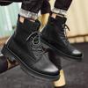 Модные мужские кожаные туфли с круглым носком и высоким берцем. Модный минималистский стиль со шнуровкой. Повседневные мужские ботинки для офиса, вечеринки и отдыха на природе. Осенние и зимние мужские ботинки.