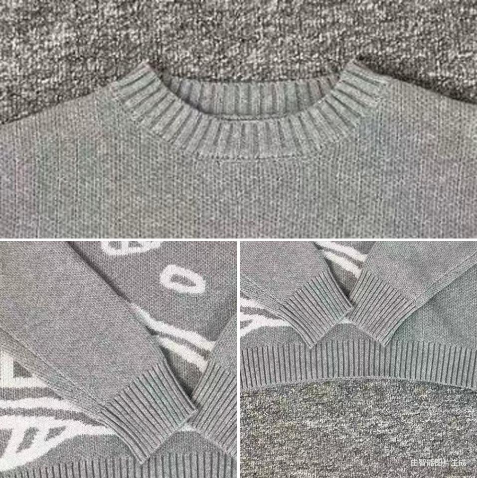 Unisex Jacquard Embroidery Street Style Sweater - Round Neck Knit Pullover for Autumn/Winter