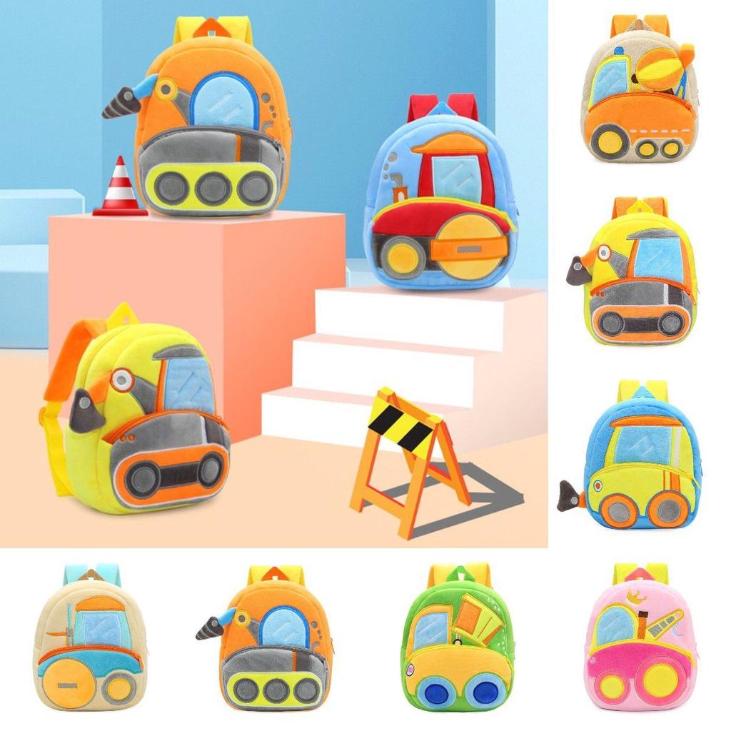 Adorable Kids Plush Backpack With Cartoon Excavator Design For Toddlers And Kindergarten