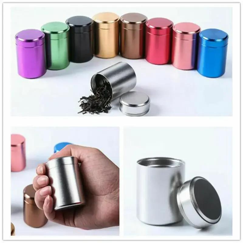 Mini Tea Can Metal Box Aluminum Alloy Portable Sealed Jar Travel Moisture-proof Solid Color Nut Candy Food Storage Container