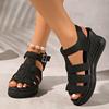 Fashion Women’s Suede Wedge Sandals Shoes Sheepsuede Thick Platform Cover Heel Lady Summer Hemp Espadrilles Sandals T-Strap Holow Shoes