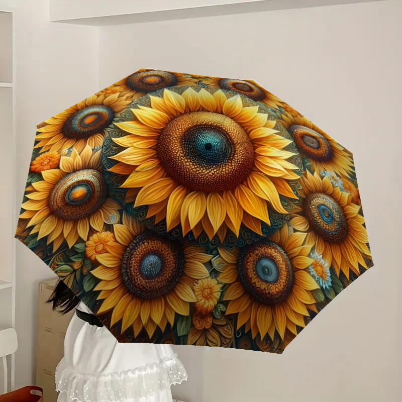 1pc Sunflower Mandala Pattern Umbrella with Plastic Handle,Suitable for All Seasons Home Travel Outdoor UmbrellaDD1131