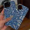 Phone Case for iphone 18 Pro Max 17 Pro Air XR XS Max 14 11 15 12 13 16 Plus Blue White Swirl Flowers Silver Cracked Texture Shockproof Cover