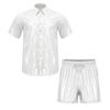 Men‘s Waterproof Workout Set S-3XL Short Sleeve Button Down Lapel Top and Swim Trunks with Inner Briefs Elastic Waist for Sports Wrestling Gym