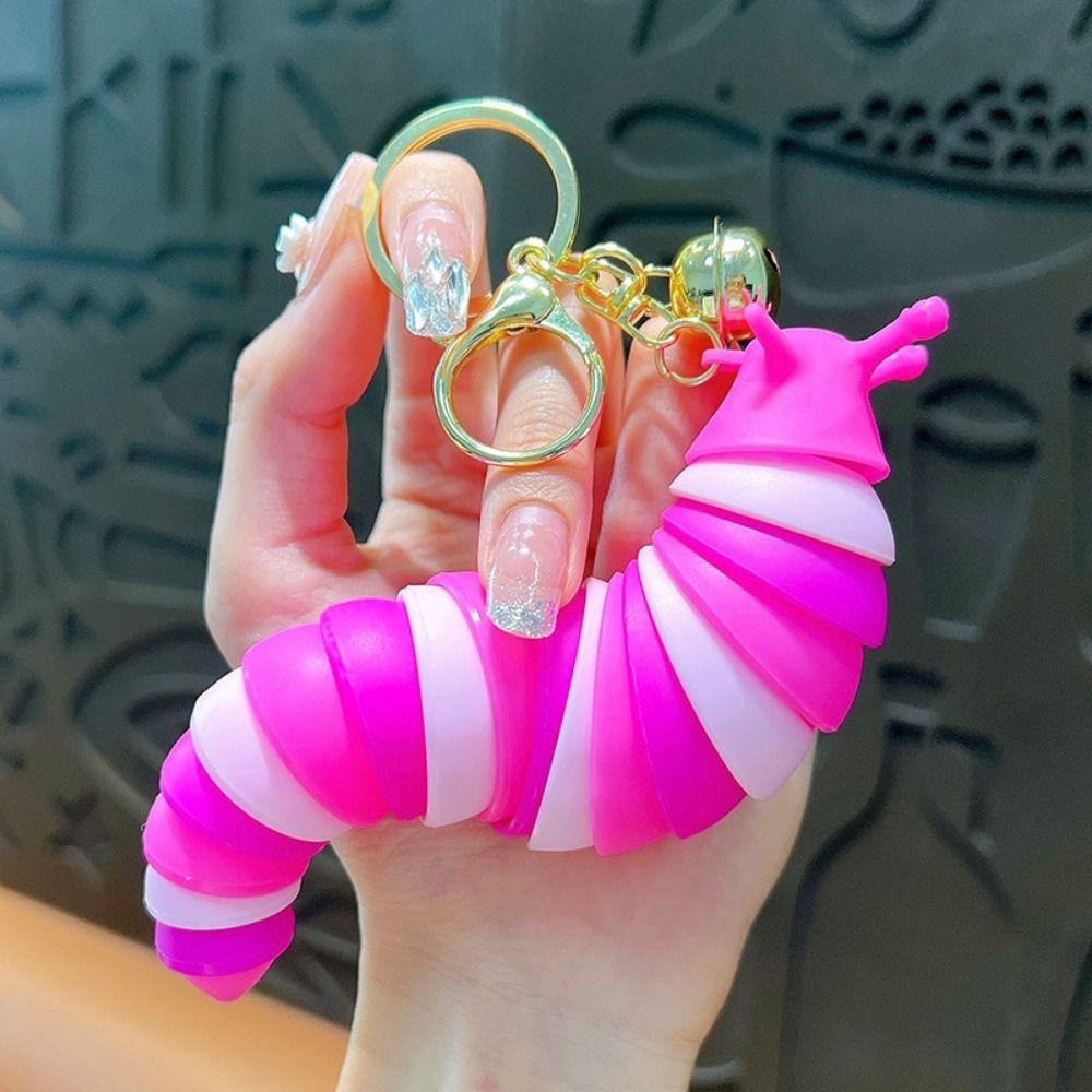 Creative Fidget Slug Keychain Plastic Twist Flexible Fidget Toy Colorful Sensory Slug Decoration