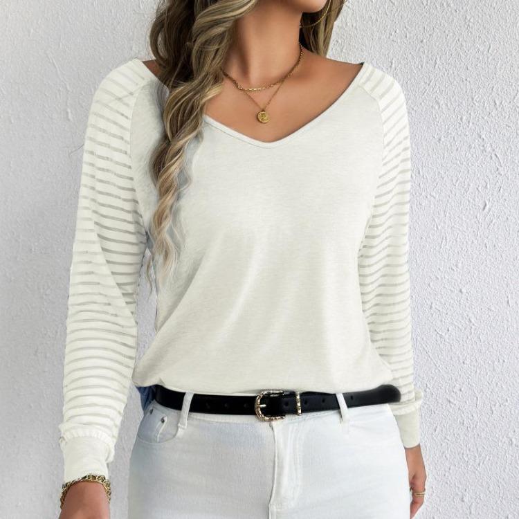 Женский повседневный топ свободного кроя с V-образным вырезом и длинными рукавами в полоску, большого размера, весенне-осенняя мода
