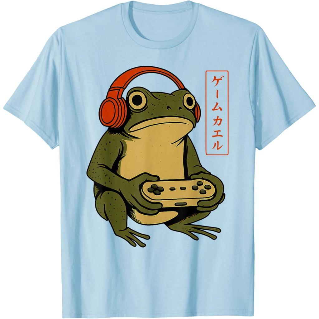 Gamer Frog Japanese Retro Graphic Tee Unisex Women Cotton Casual Short Sleeve TShirt