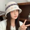 Fair Island wind jacquard bucket hat women's autumn and winter new warm and cold curling bucket hat versatile washbasin hat
