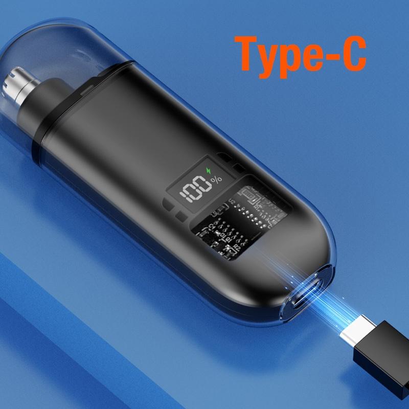 A Mini Portable and Stylish Electric Nose Hair Trimmer with USB Charging Function and Digital Display for Nose Care and Cleaning