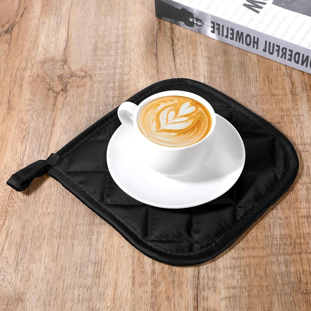 2pcs Pot Holders for Kitchen Clearance Cotton Heat Resistant Pads 17cm/6.69inch Black Oven Pot Holders Trivets Coasters Hot Pads Terry Pots Holder
