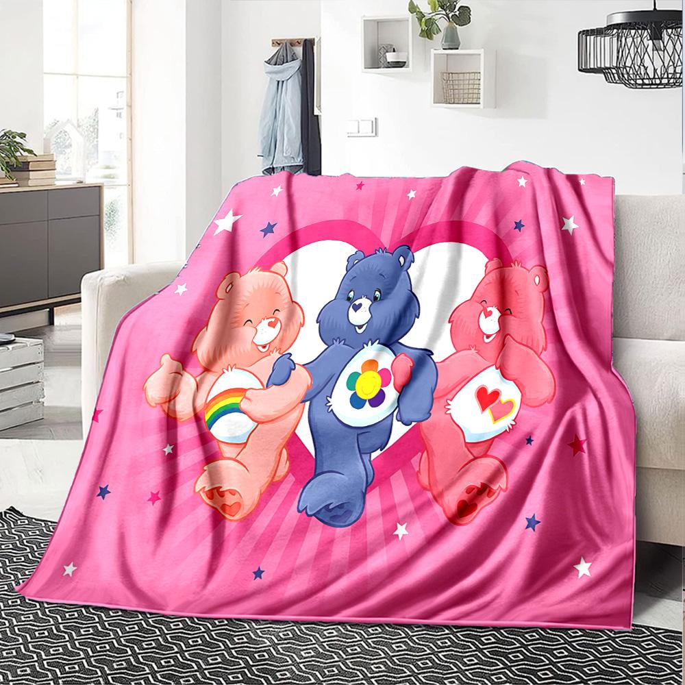 1pc Rainbow Heart Bear flannel Blanket for Super Soft Cute Comfort Blanket for Travel Bedding Couch Sofa Blanket Y73035