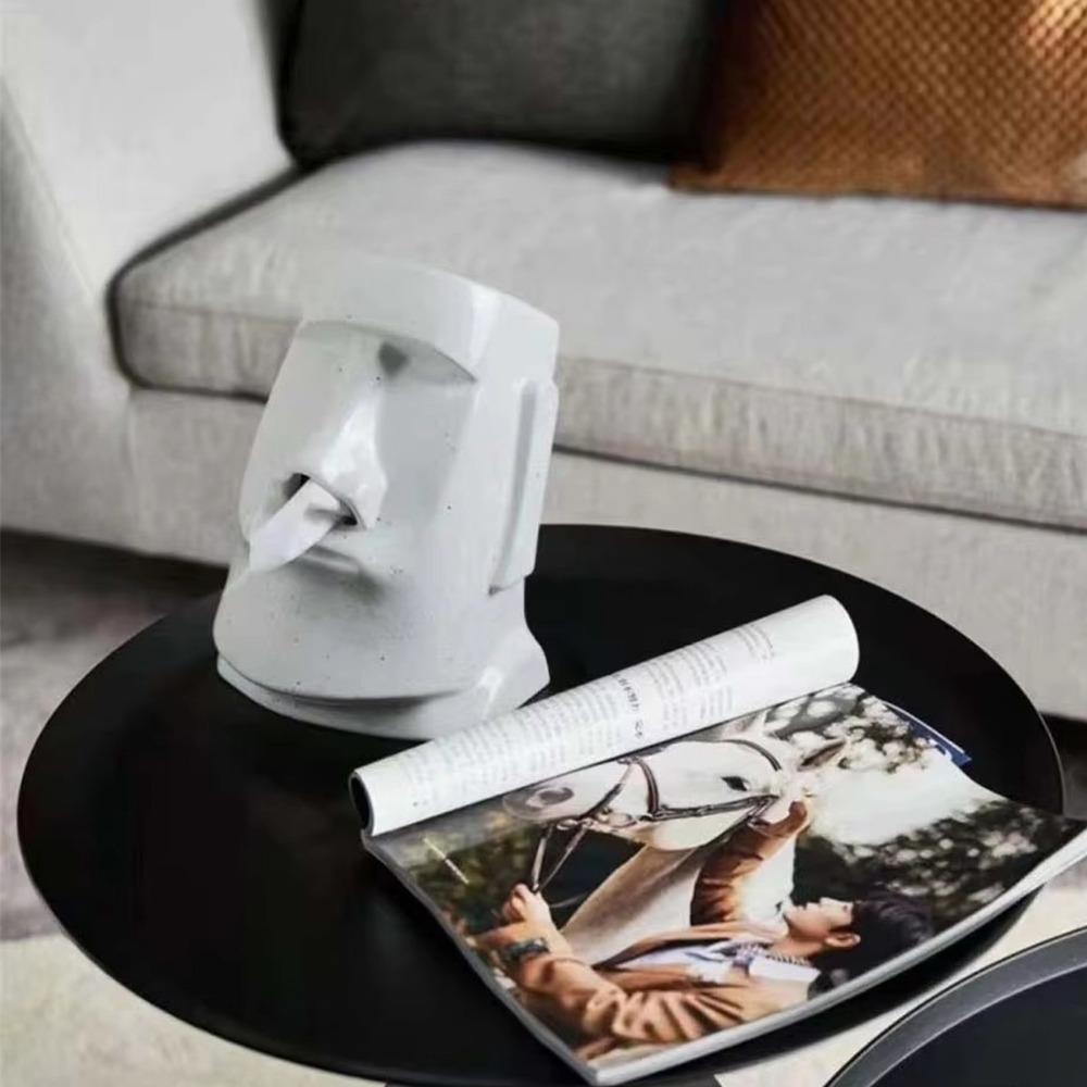 Прочная статуэтка Моаи Шкатулка для салфеток Керамическая Многофункциональные коробки для бумаги Настольный декор Фигурки для рабочего стола