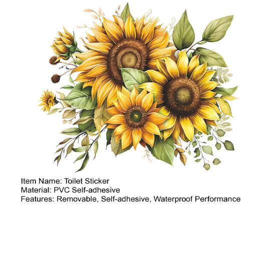 Spring Sunflower Toilet Sticker Removable Waterproof Wall PVC Living Room Self-adhesive Art Floral Bathroom