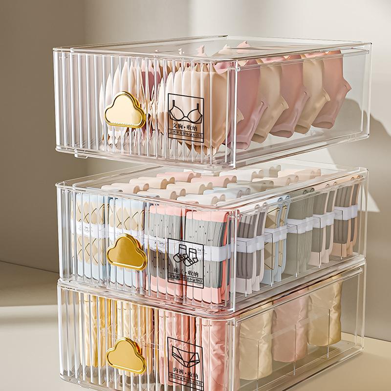 Household Transparent Stackable Storage Box Underwear Socks Underwear Sorting Dustproof Organizer Drawer for Closet Space Saving