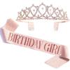 Birthday Sash Tiara Crown Set for Women Girls Sweet Birthday Party Decoration Favor Gift