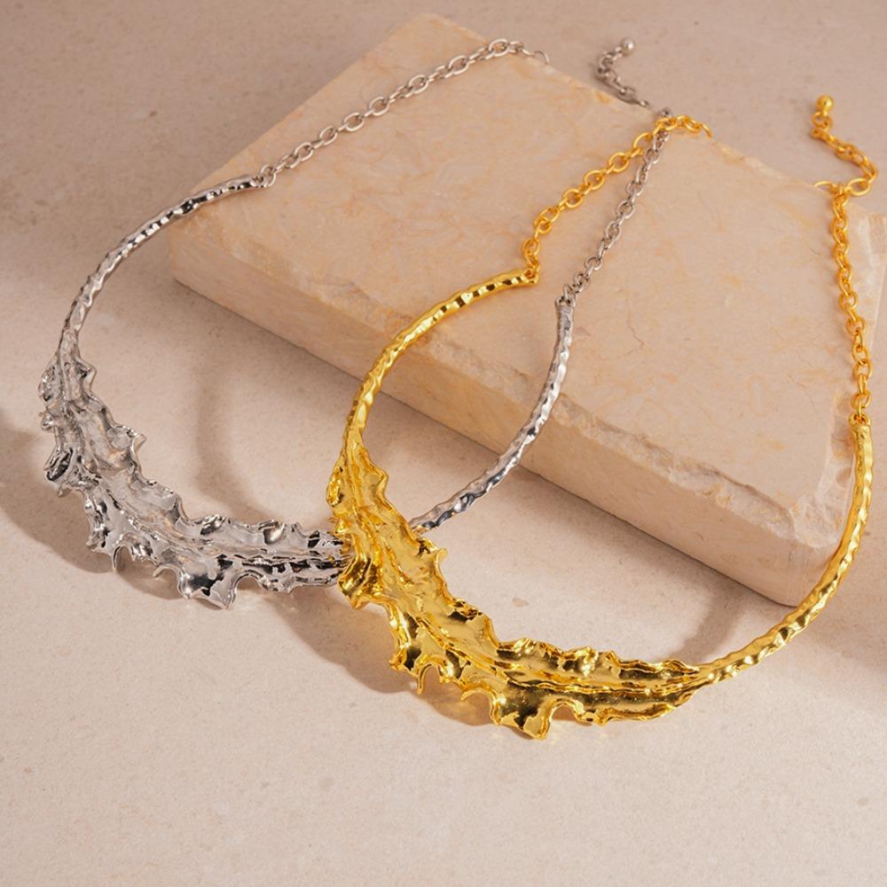 Collar Large Metal Leaf Necklace Aesthetic Irregular Exaggerated Choker  Banquet