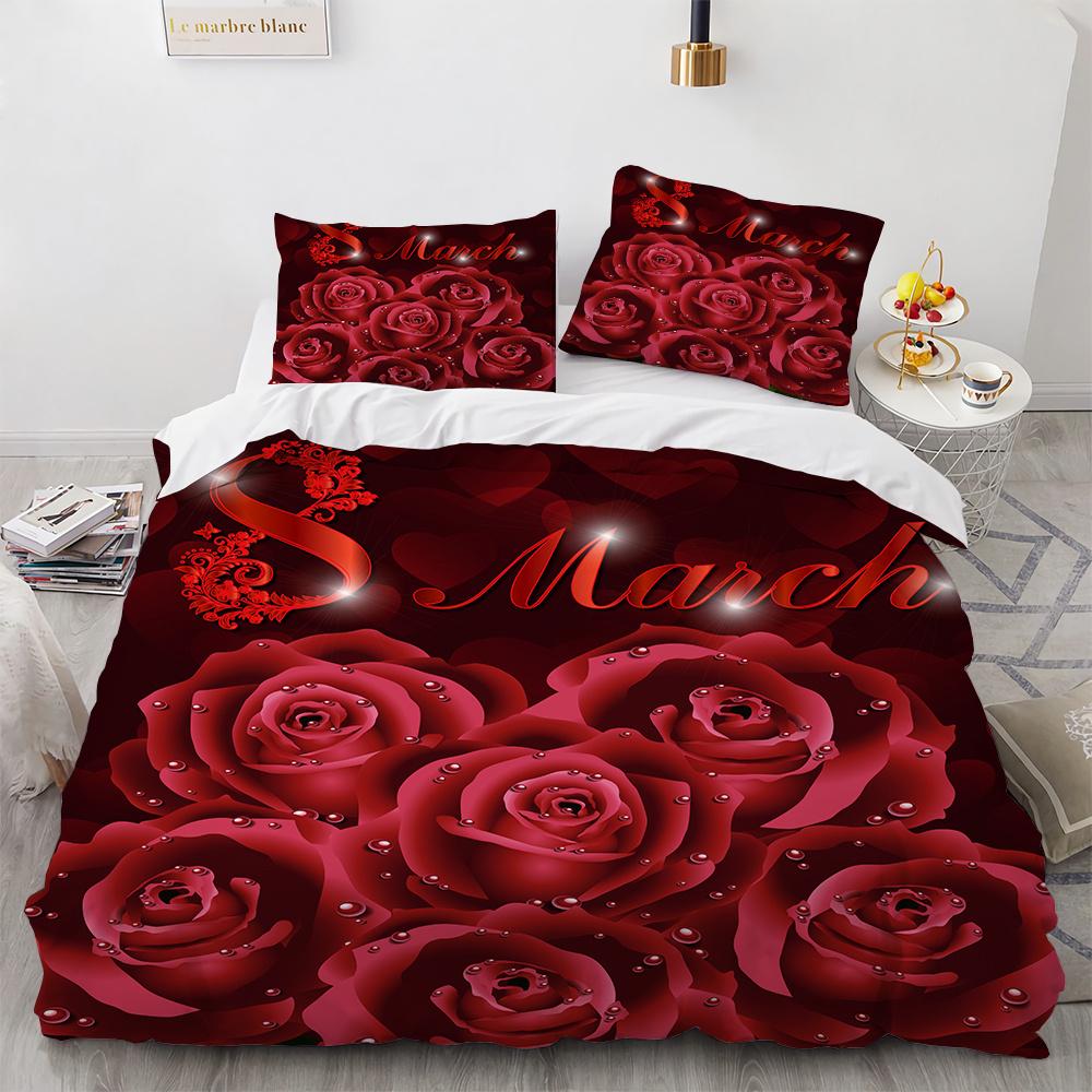 Rose Duvet Cover Set 3D Printed Romantic Theme Flower Bedding Set Valentine's Day Twin Polyester Comforter Cover With Pillowcase