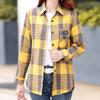 Клетчатая рубашка из хлопка с длинным рукавом для женщин, модная повседневная рубашка в клетку для мам среднего возраста на весну и лето
