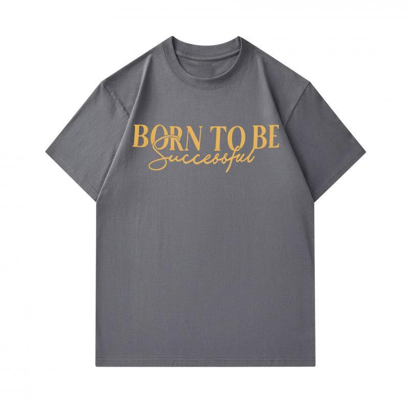 Men's 100% Cotton Crew Neck Short Sleeve T-Shirt, Born To Be Successful Slogan Print Casual Comfortable Breathable Tee For Daily Wear Summer Activitie