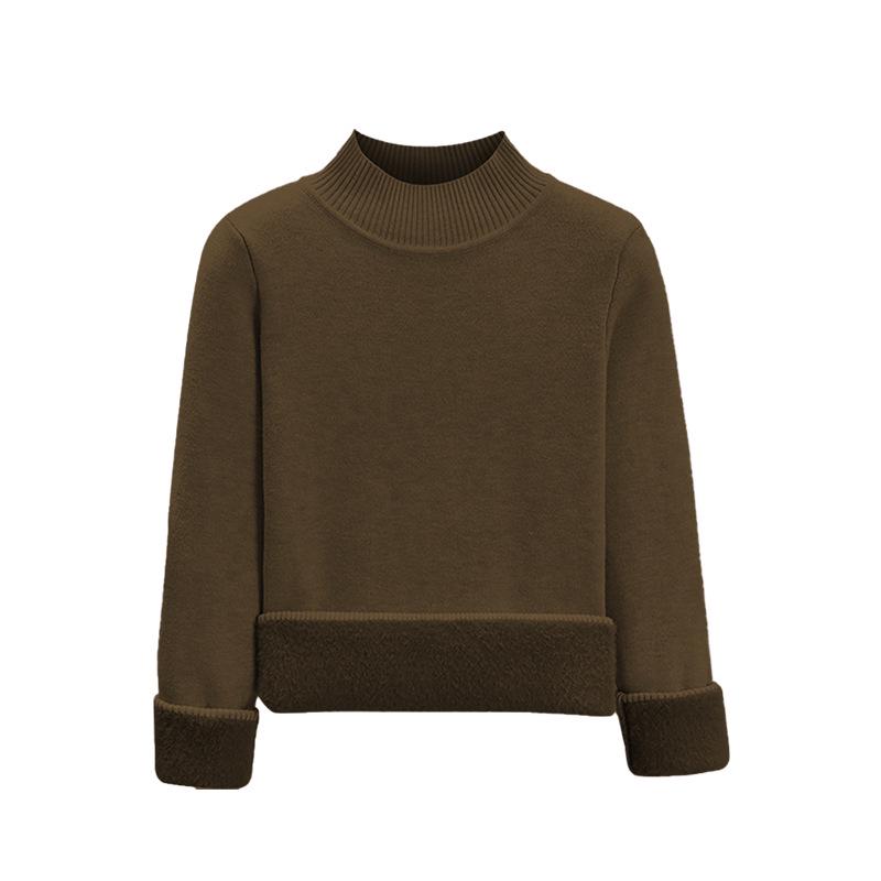 Women's Plus Size Velvet High Neck Knitwear: Slim Fit Autumn/Winter Warm Base Layer Sweater