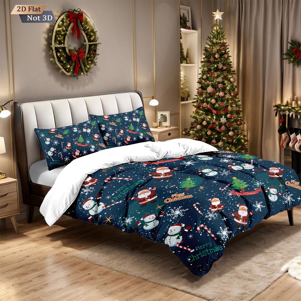 3Pcs Cartoon Santa Claus Print Coreless Bedding Multi Size Bedroom Duvet Covers, Soft And Machine Washable Decoration