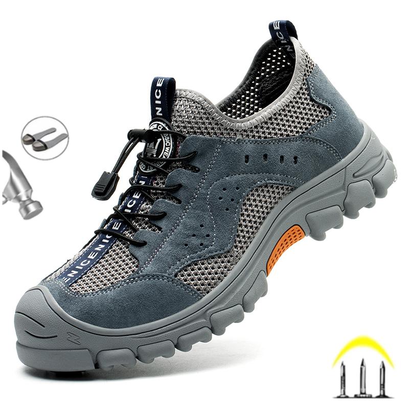 Fashion Summer Breathable Men Work Safety Shoes Steel Toe Cap Working Boots Construction Indestructible Work Sneakers