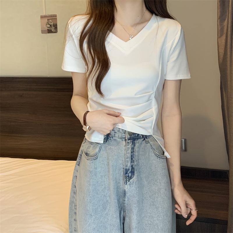 Женская летняя футболка с короткими рукавами и нерегулярным разрезом, уникальный шикарный короткий топ