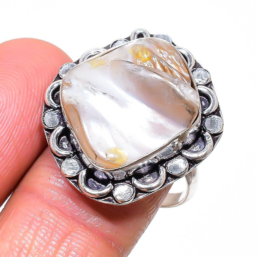 Biwa Pearl Gemstone 925 Sterling Silver Jewelry Ring Size 10