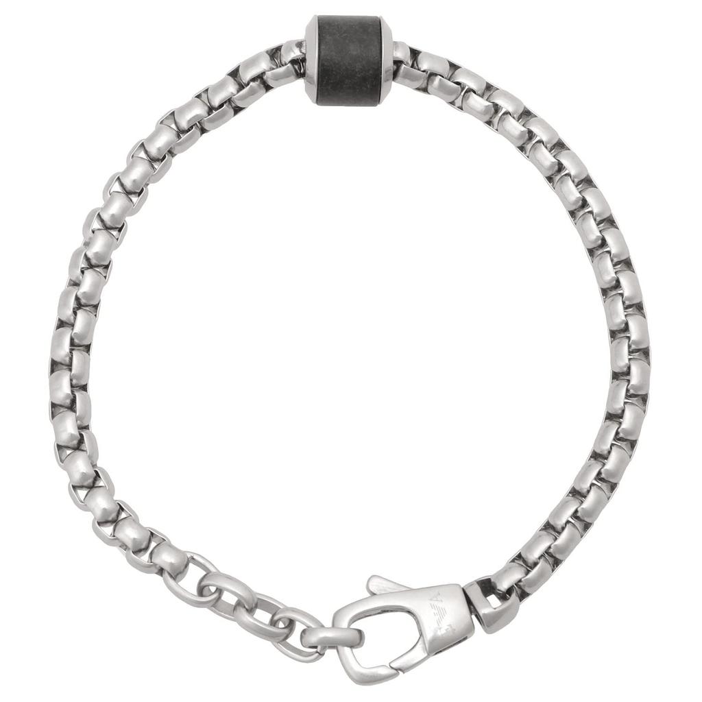 Браслет-цепочка из нержавеющей стали с черным мраморным логотипом орла EGS2911040 [Emporio Armani] Серебряный/черный мужской [Товар]