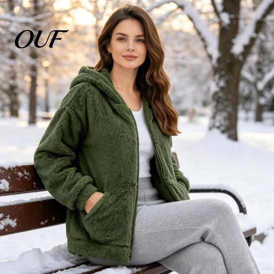 Comfortable Lounge Wear Women Oversized Fleece Jacket, Warm Casual Hooded Coat with Cold Weather Outerwear Pockets, Long Sleeve Zip-Up Hoodie for Fall