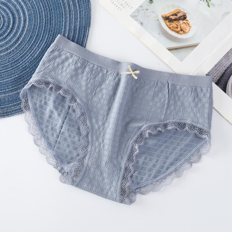 Bubble Pants Seamless Seamless Graphene Bare Ammonia Breathable Mid Waist Briefs Solid Color Lace Knickers Women's Triangle Panties