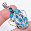 Natural K2 Blue Azurite, Topaz 925 Sterling Silver Jewelry Pendant 2.29" C8z34