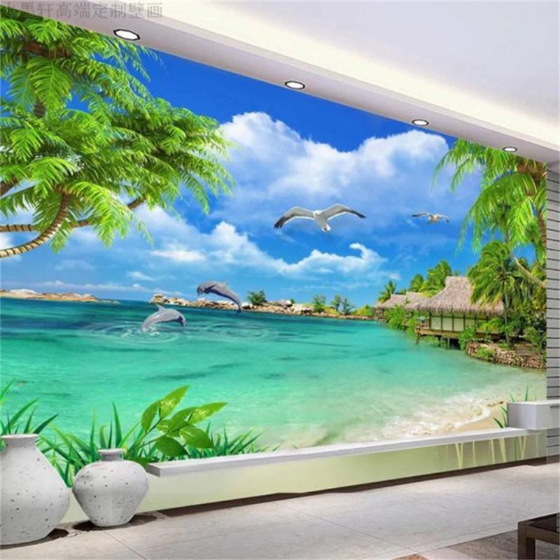 Scenery Seaview Beach Mural Coconut Tree 3d Wallpaper Living Room Bedroom Tv Wall Wallpaper