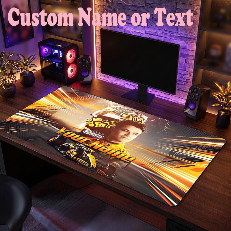 Lando Norris Customized Name Text Mouse Pad, Large Desk Mouse Mat Personalized Home Office Present