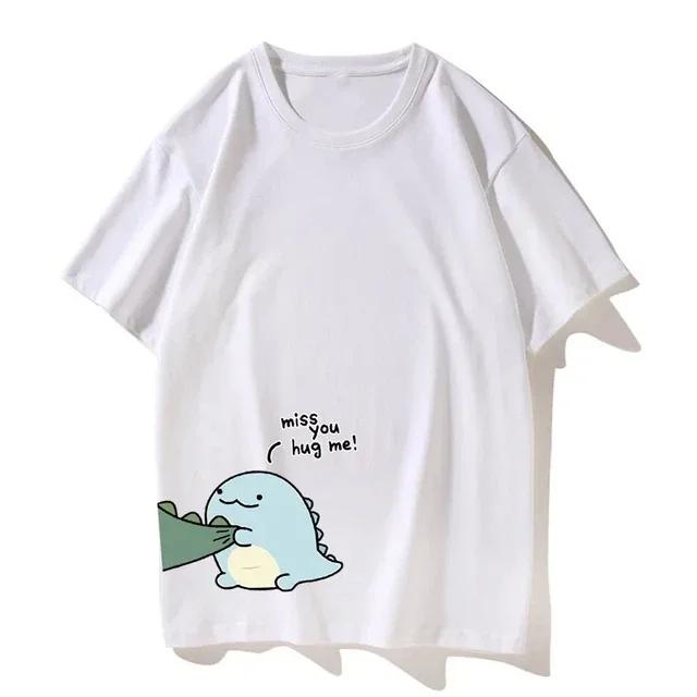 Футболка с динозавром в паре, высококачественная летняя повседневная свободная футболка с короткими рукавами для парня, девушки, девушки