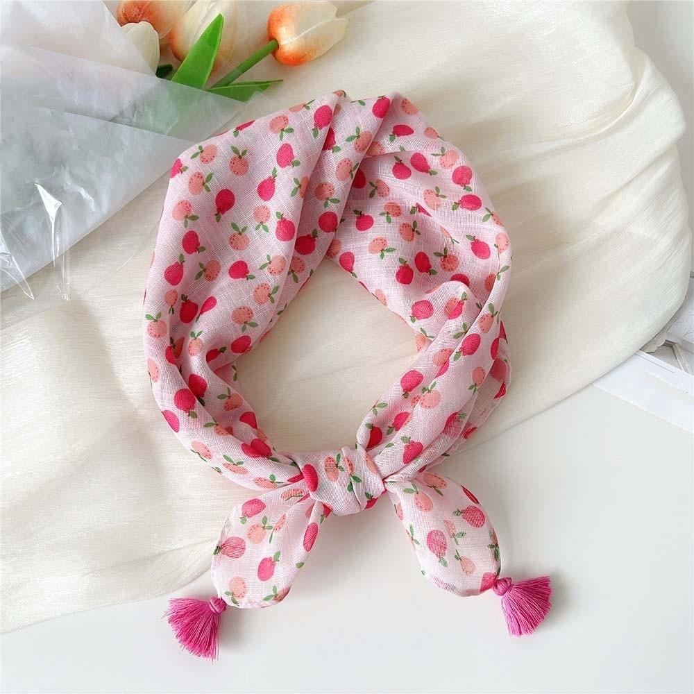 60x60cm Square Scarf Fringed Floral Kerchief Head Wrap Neck Neckerchief Sun-Protection