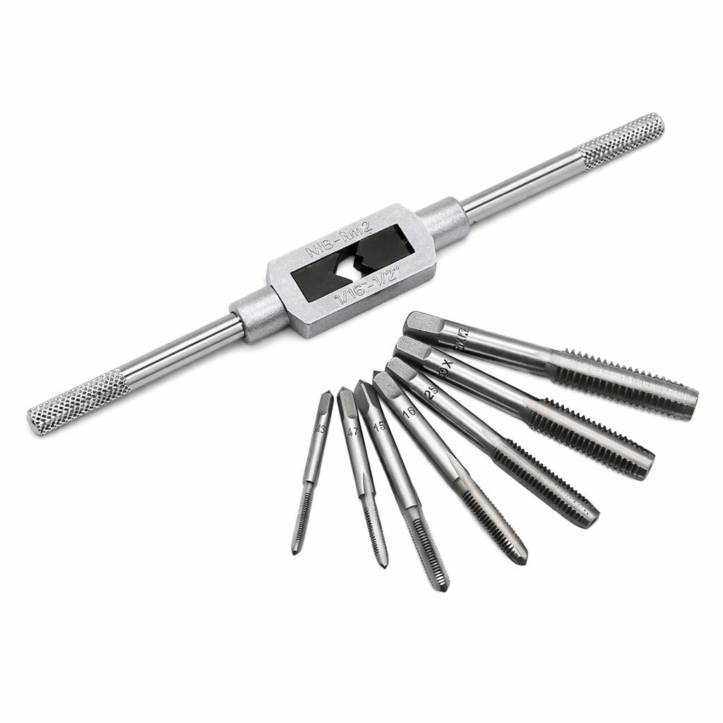 Zestaw Gwintowników Ręcznych M3-M12 + Pokrętło 8 Elementów Do Metalu