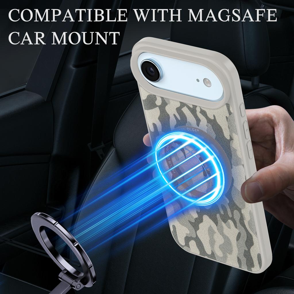 Роскошный ультратонкий камуфляжный кожаный чехол MagSafe для iPhone 17 Air 16 15 14 13 12 11 Pro Max Магнитная крышка для беспроводной зарядки