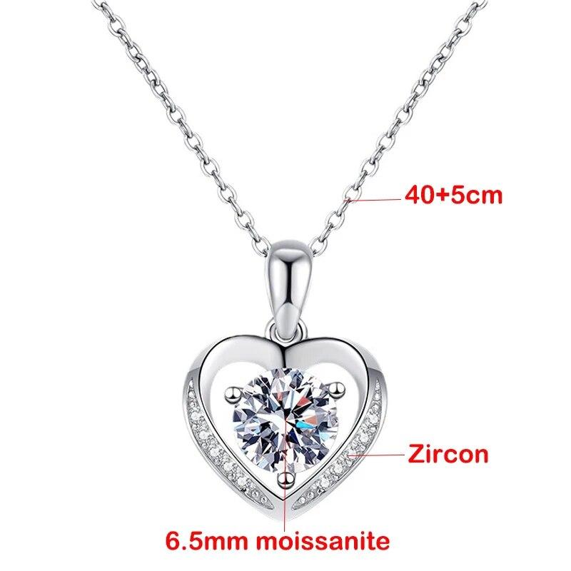 D цвет 1CT 6,5 мм пройти тест Vvs1 кулон из стерлингового серебра 925 пробы с муассанитом для женщин милое ожерелье в виде сердца Роскошные качественные ювелирные изделия