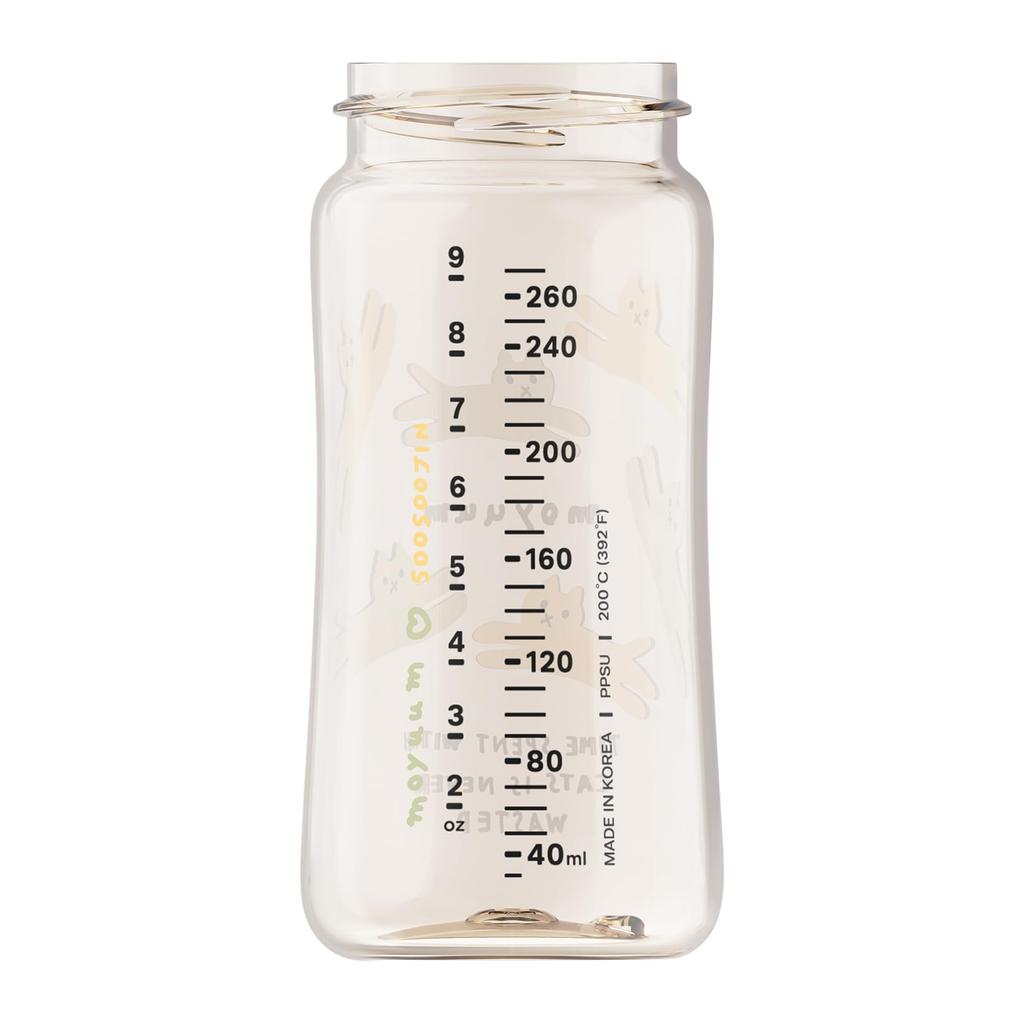 MOYUUM Plastic Baby Bottle, Cat's Yellow, 270ml (PPSU), for Ages 3 Months and Up, Wide Neck, Round Hole, 2025 Model