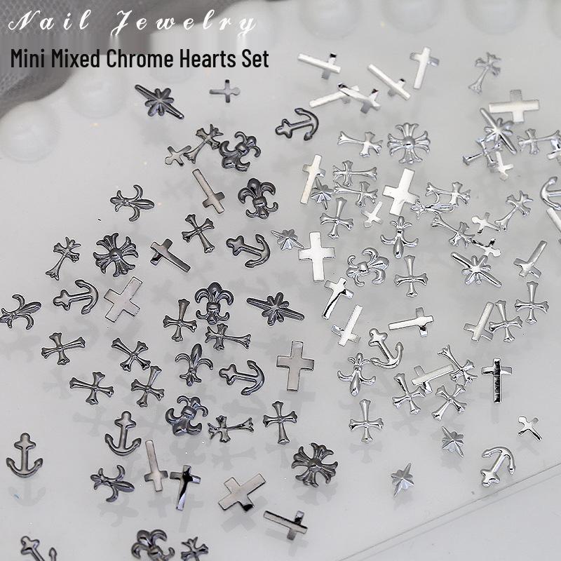 Chrome Hearts 3D Nail Art Jewelry Set: Dark Cross Mix & Match Wearable Metal Accessories