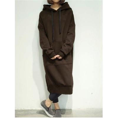 Женская длинная повседневная толстовка с капюшоном, однотонная куртка-пуловер с длинными рукавами