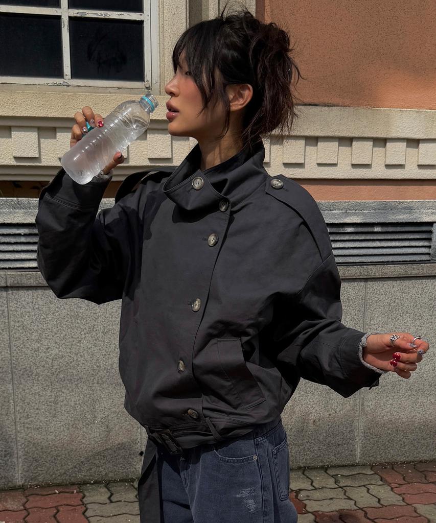 KIJUN Belted Half Trench Jacket_Charcoal Gray